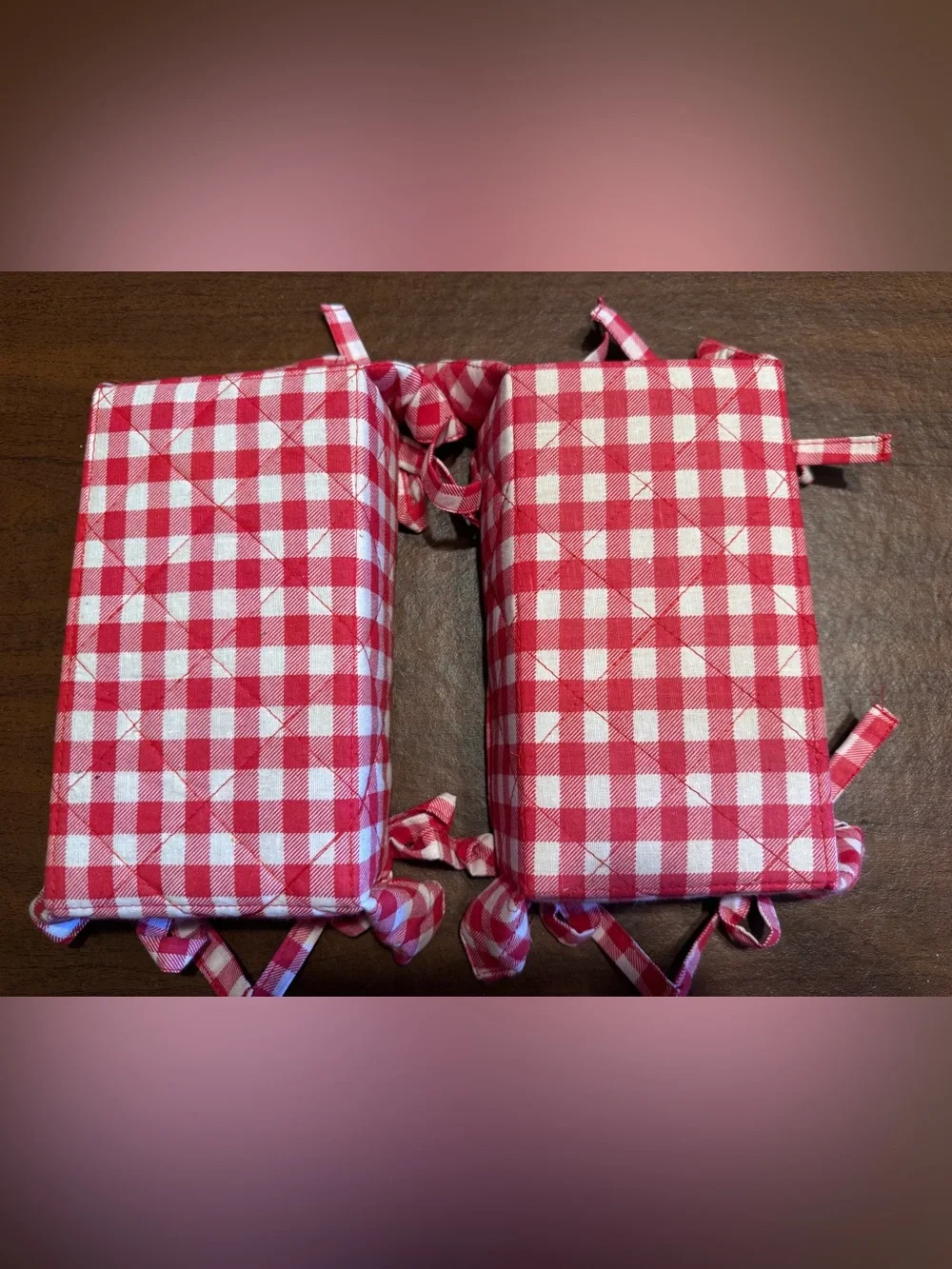 Red Gingham  Fabric Storage Baskets - Set of 2